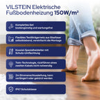 VILSTEIN® Elektrische Fußbodenheizung [150W/m²] - Bodenheizung Elektrisch geeignet für Laminat, Fliesen & mehr - Elektro Fussbodenheizung - Elektrische Heizmatte Fußboden - (14x0.5m - 7qm)