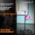 PureMounts PM-PCART-10 - Neigbarer Projektionswagen/Projektionstisch für Beamer und Projektor, flexibel einstellbar (950mm bis 1450mm), feststellbare Rollen, Tragkraft 10kg, Farbe schwarz
