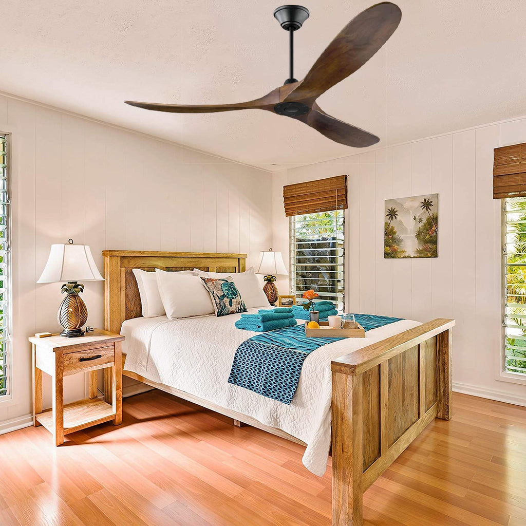 XSGDMN Deckenventilator, holz deckenventilator ohne beleuchtung, Deckenventilator mit Fernbedienung und leise Es kann in feuchter Umgebung verwendet werden (152cm/60'' Braun Deckenventilator)