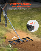 VEVOR Rasenrakel mit 213 cm Stiel, 762x254 mm Bodenplatte, Nivellierrechen aus Karbonstahl, Levelingrake, Rasen-Nivellierungsrechen für Rasenpflege, Rasen-Nivellierungsrechen, Hof und Golfplatz