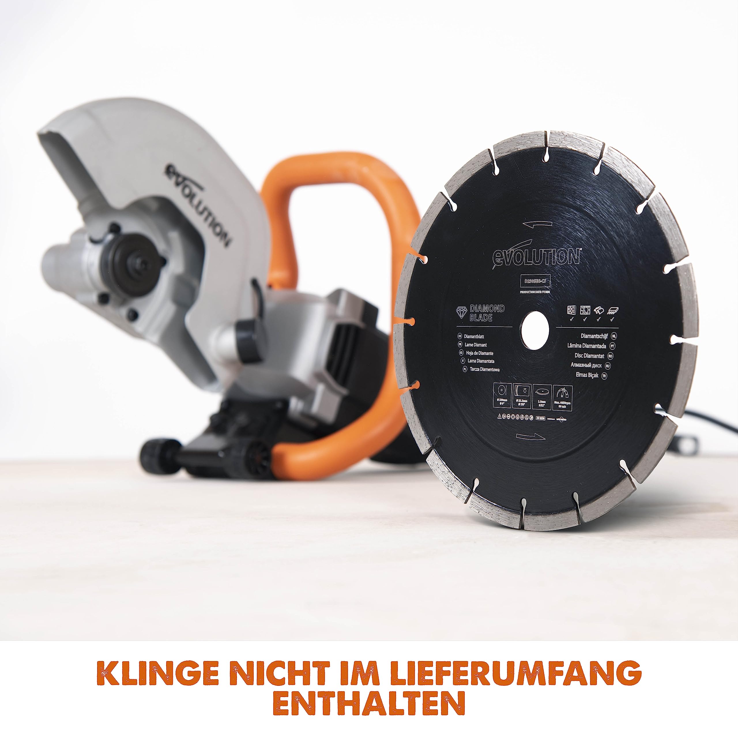 Evolution R230DCT Betonsäge Elektrische Steinsäge 2000W Steinschneidemaschine 230 mm Scheibendurchmesser Sägeblatt Diamantblatt Nicht Enthalten, 90 mm Schnitttiefe, Schneidet Mauerwerk und Beton