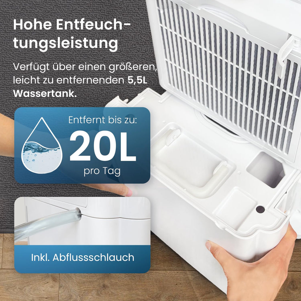 Pro Breeze Luftentfeuchter 20L in 24h Entfeuchtungsleistung - Luftentfeuchter elektrisch mit Wäschemodus, Feuchtigkeitssensor, Luftfilter, Timer - Gegen Schimmel - Entfeuchter elektrisch für bis 35m²