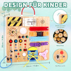 23 in 1 Busy Board Montessori Spielzeug ab 1 jahr Activity Board Holzspielzeug Mit 15 Schaltern, 26 LED Lichtern, Spieluhr, Schloss, Schnürsenkeln, Reißverschluss für 1 2 3 Jahre Jungen und Mädchen
