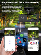 Topabol Dashcam Auto, 4K + 1080P Dashcam Auto Vorne Hinten, WiFi Dash Cam mit 64GB SD Karte, Dual Auto Kamera mit Nachtsicht, 170° Weitwinkel WDR, G-Sensor, Loop-Aufnahme, APP Steuerung, Max 256GB