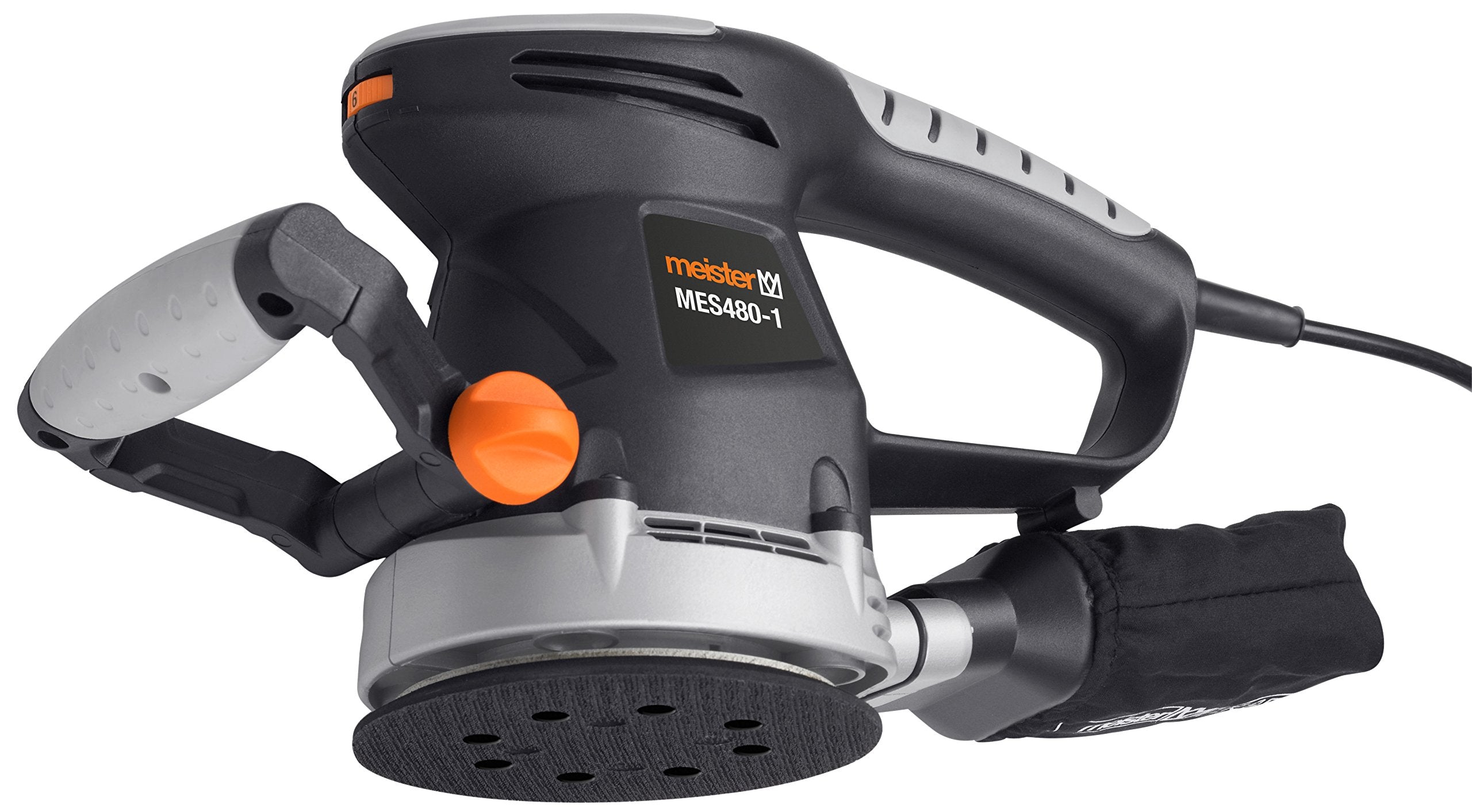 Meister Exzenterschleifer 480 W, MES480-1 - Schleifteller 125 mm - Drehzahlregelung & Drehzahl-Vorwahl - Klettbefestigung - Staubabsaugung / Drehschleifer mit Zusatzhandgriff / 5457200