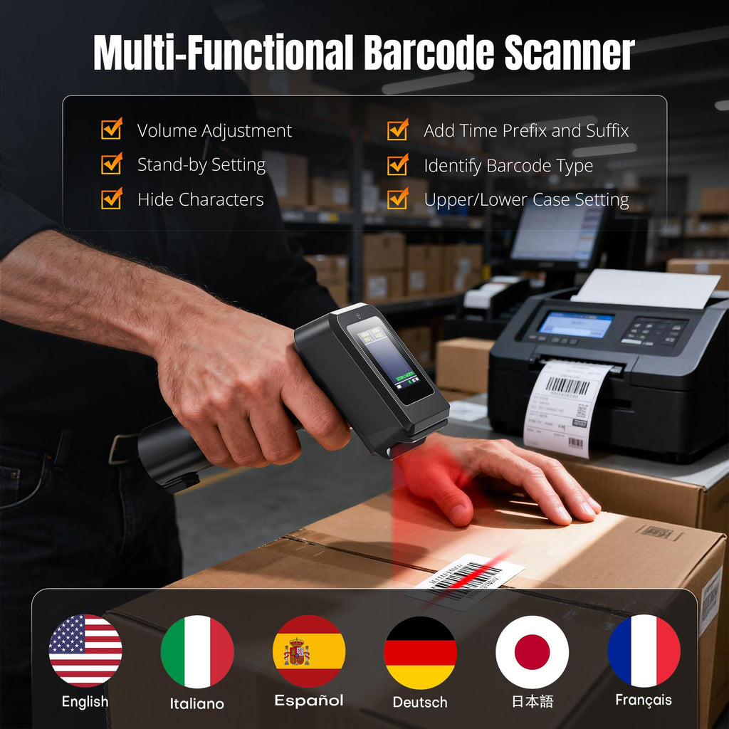 Tera 2D HW006 Barcode-Scanner, kabellos, QR-Code-Scanner mit Bluetooth, Zeitanzeige, Bildschirm, Batteriestandsanzeige Ladestation, Patentnummer 90078251950003