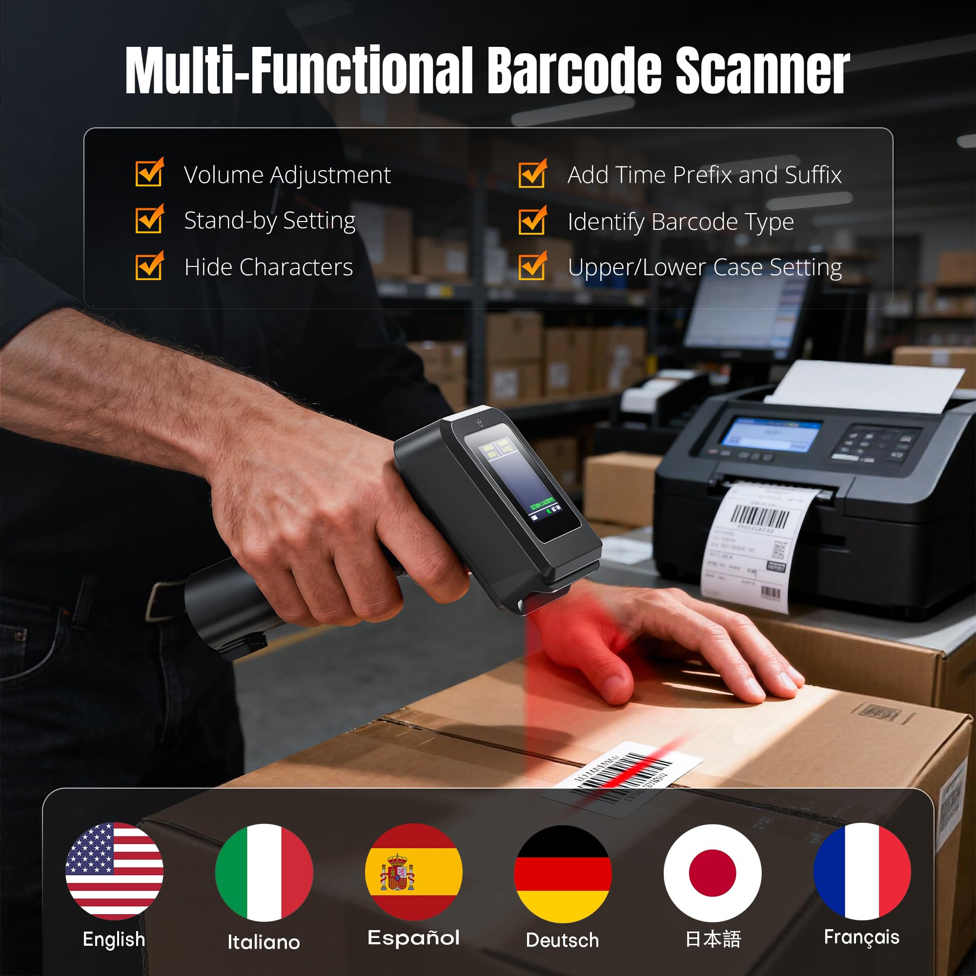 Tera 2D HW006 Barcode-Scanner, kabellos, QR-Code-Scanner mit Bluetooth, Zeitanzeige, Bildschirm, Batteriestandsanzeige Ladestation, Patentnummer 90078251950003