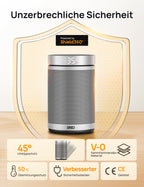 Dreo Energiesparender Heizlüfter, 34 dB Leiser 1500W Elektrischer PTC Keramik, Thermostat, Überhitzungs- & Kippschutz, 12 Std. Timer, Elektroheizung für Räume Schlafzimmer, Atom 316, Silber