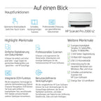 HP ScanJet Pro 2000 s2, Scanner, Einzelblattzufuhr, 50-Blatt ADF, USB 3.0, bis zu 3.500 Seiten täglich, Kurzbefehle