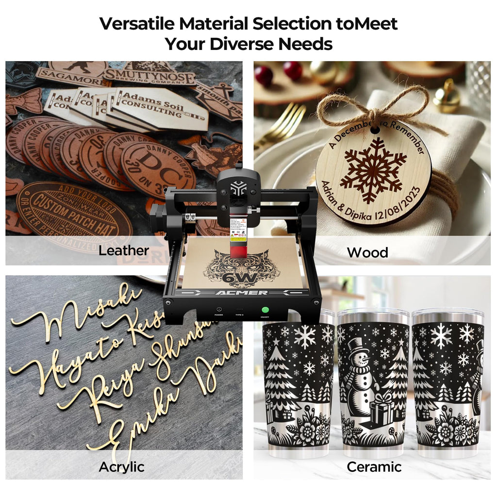 ACMER S1 6W Laser graviermaschine Anfänger, Tragbarer Laserschneider & Gravurgerät für DIY Holz, Metall, Acryl, Leder,130x130mm Gravurbereich, Laserklasse 4,Ideal für Kleinunternehmen