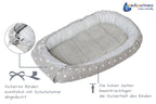 Medi Partners Babynest Nestchen für Neugeborene - 100x60x15 Babynestchen Baby zweiseitg Nest Bett 100% Baumwolle Minky Kuschelnest tragbar (graue Sternen mit graue Minky)