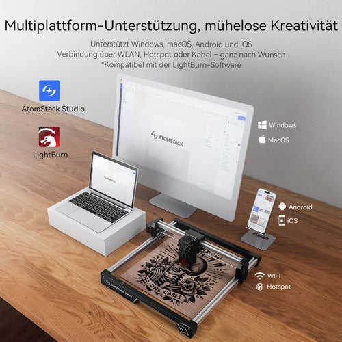 ATOMSTACK 12 W Laser graviermaschine, Gravurfläche 300 × 300 mm, Swift 12 W Serie Laserschneider, 0,01 mm hochpräzise Laser Cutter für Holz und Metall, dunkles Acryl, Leder (Schwarz, Swift-12W)