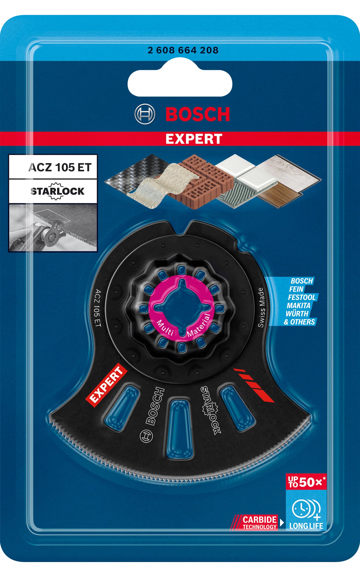 Bosch 1x EXPERT MultiMaterial ACZ 105 ET Segmentsägeblätter (für Faserkunststoffe GFK, CFK, Ziegelstein, Ø 105 mm, Professional Zubehör Multifunktionswerkzeug)