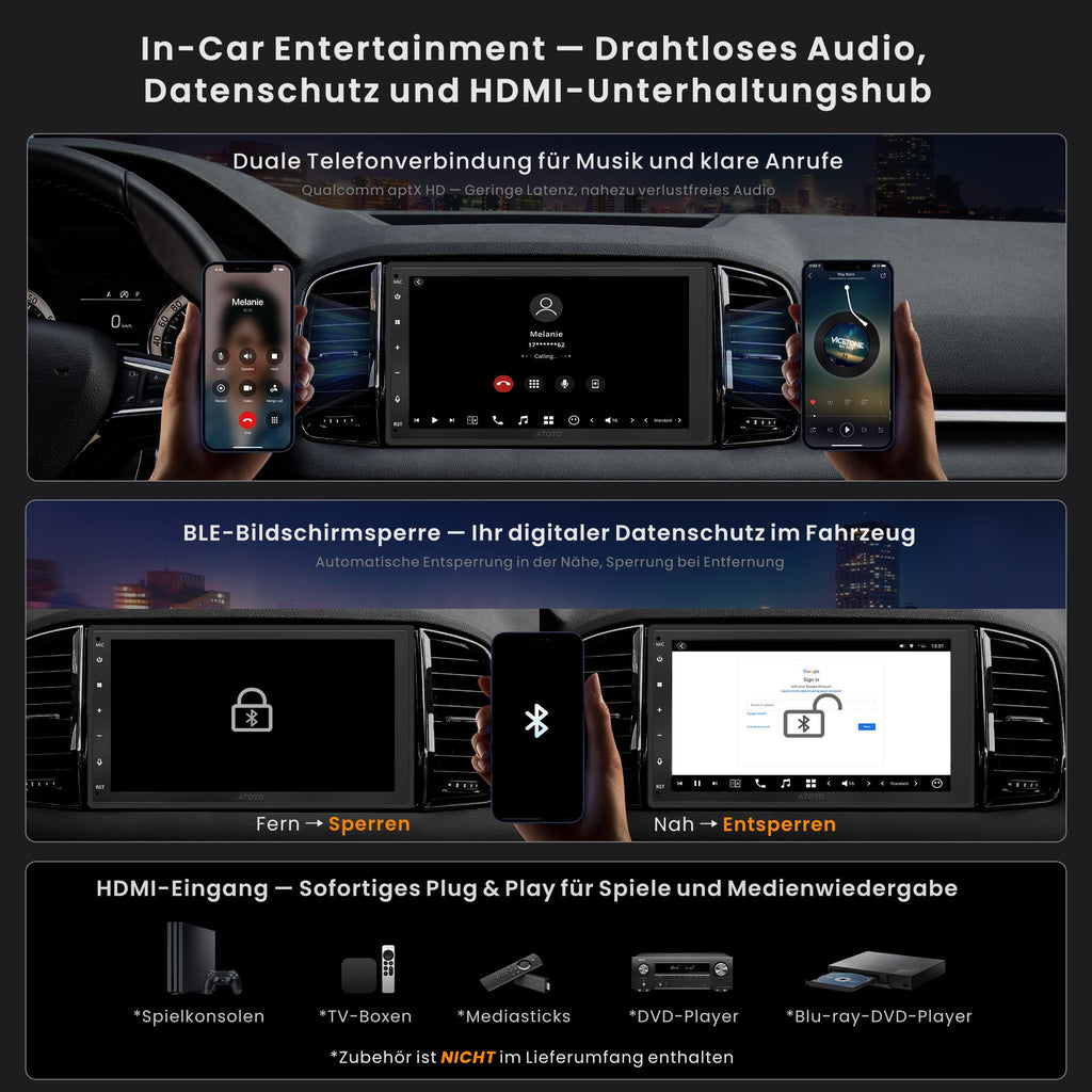 ATOTOZONE X10DG2B7E 7 Zoll Android DAB+ Autoradio Doppel-Din, 8+128G, 4G LTE, KI-Sprachassistent, Kabelloses Carplay & Android Auto, Duales Mikrofon & BT & Kameraeingang, 36B-EQ, HDMI-Eingang