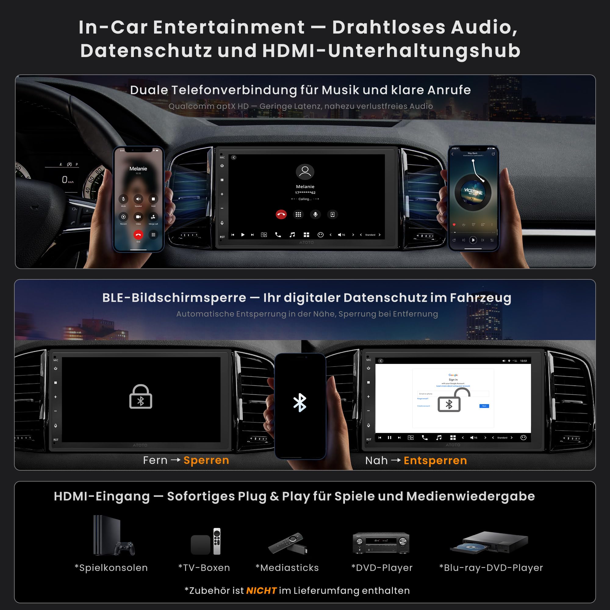ATOTOZONE X10DG2B7E 7 Zoll Android DAB+ Autoradio Doppel-Din, 8+128G, 4G LTE, KI-Sprachassistent, Kabelloses Carplay & Android Auto, Duales Mikrofon & BT & Kameraeingang, 36B-EQ, HDMI-Eingang