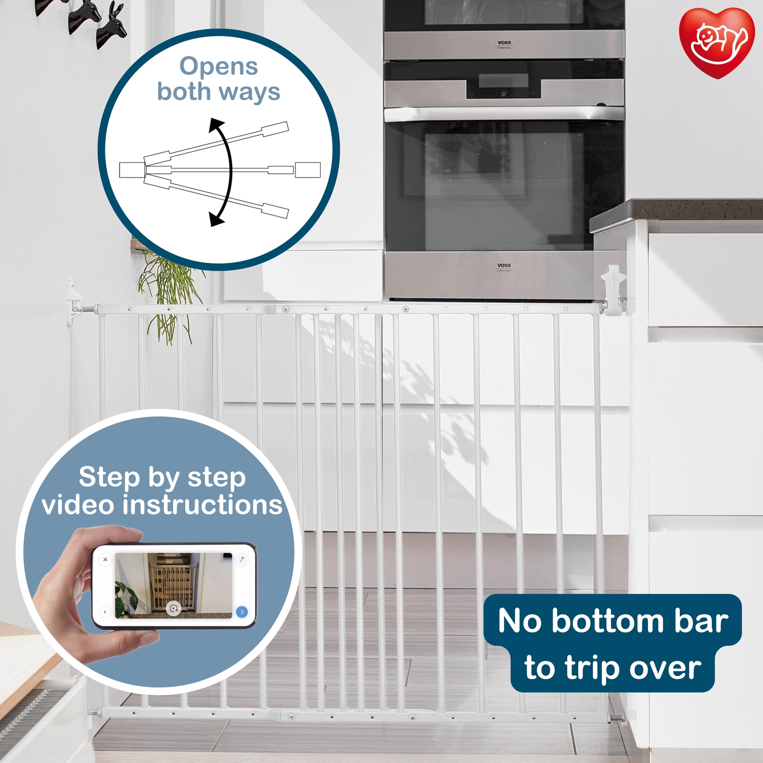 BabyDan MultiDan, 62,5-106,8 cm, Verlängerbares Treppenschutzgitter/Babygitter/Sicherheitsgitter, Metall, Weiß, Hergestellt in Dänemark - (Haustiergitter/Hundegitter)