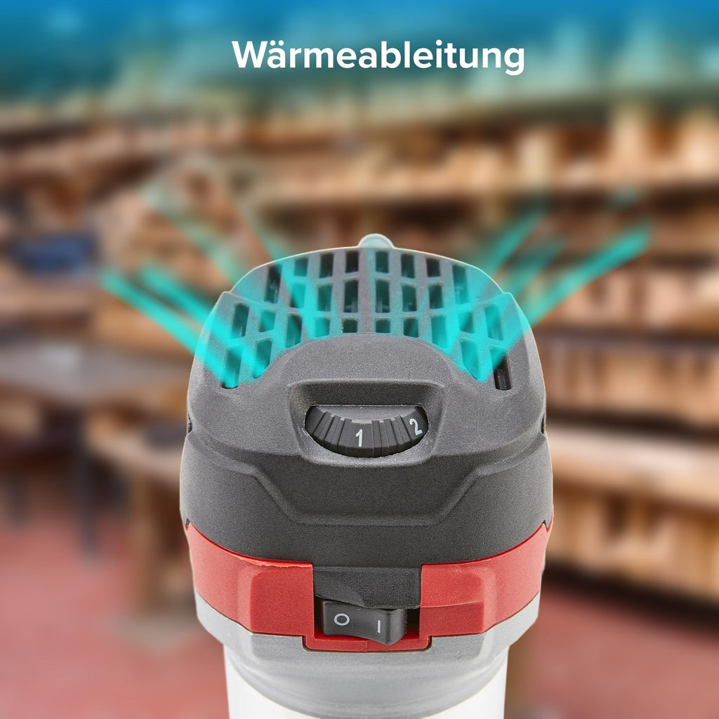 Arebos Oberfräse | Holz Fräse Fräsmaschine mit 6 Geschwindigkeitsstufen | 710W Spindelarretierung | Tauchbasis & Trimmer | Spannzange Ø 6 und 8 mm | mit Werkzeugtasche