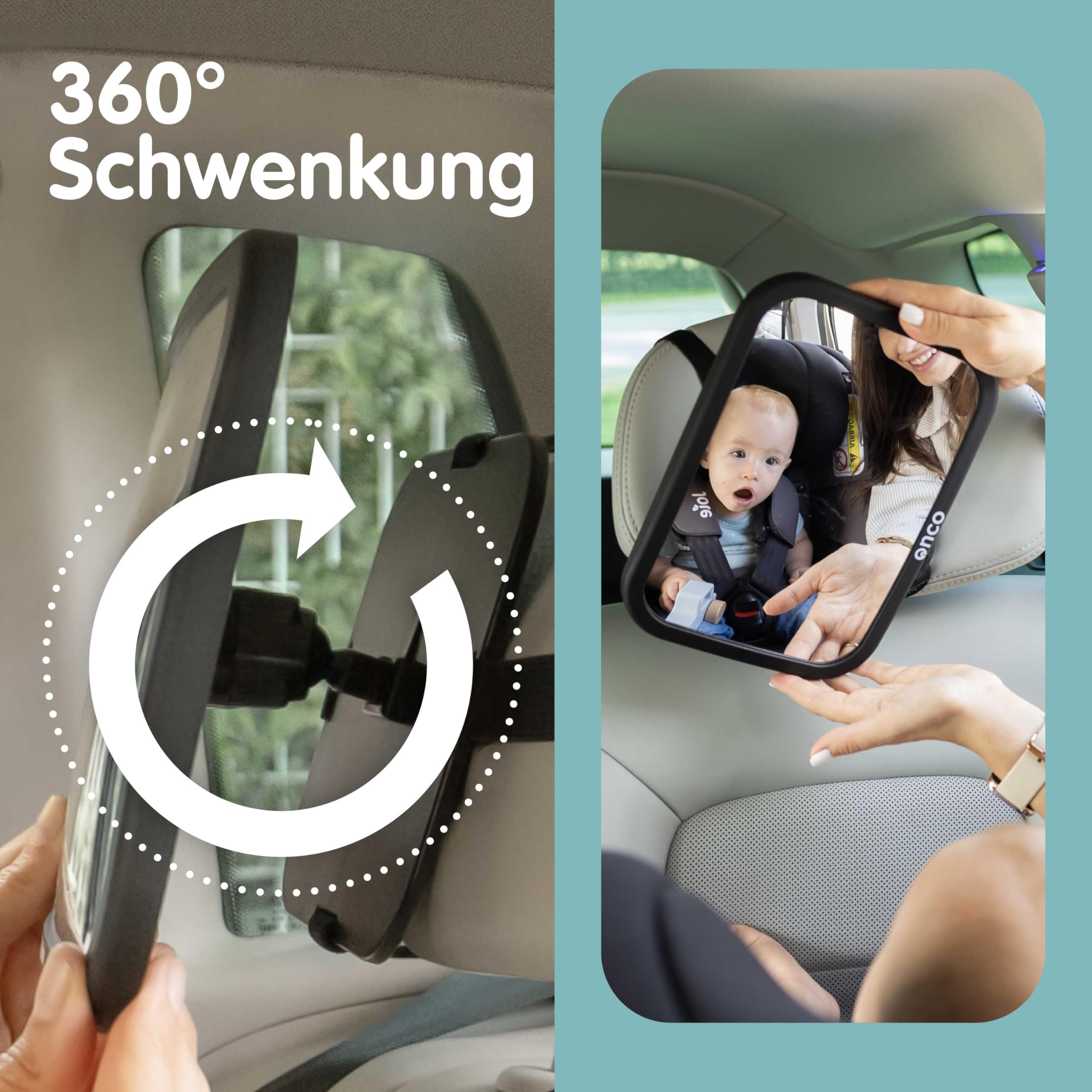 Onco 360° Baby Autospiegel - 2025 Vergleichssieger, 100% bruchsicher & rutschfest, 2024 & 2023 preisgekrönt, klares Sichtfeld, Spiegel Auto Baby Rückbank (17,5 x 24,5 cm)