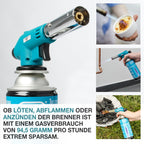 TOM Gasbrenner – Brenneraufsatz - Gaskartuschen mit Bajonettverschluss MSF-1A für Werkstatt, Garten, Küche & Co. – 1300°C – Piezozündung – Lötbrenner – Bunsenbrenner (Gasbrenner mit 4 Gaskartuschen)