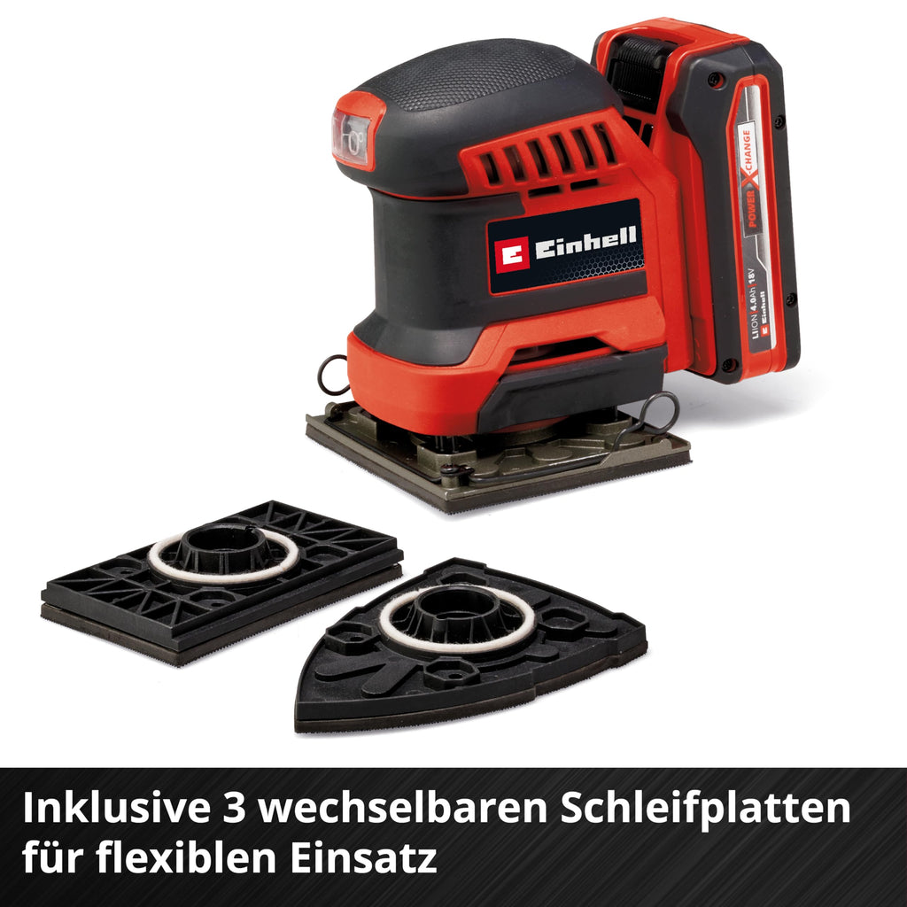 Einhell Akku-Faustschleifer TE-OS 18/113 3X Li-Solo Power X-Change (18 V, Schwingschleifer, 3x wechselbare Schleifplatten, 1,8 mm Schwingkreis, inkl. Zubehör ohne Akku)