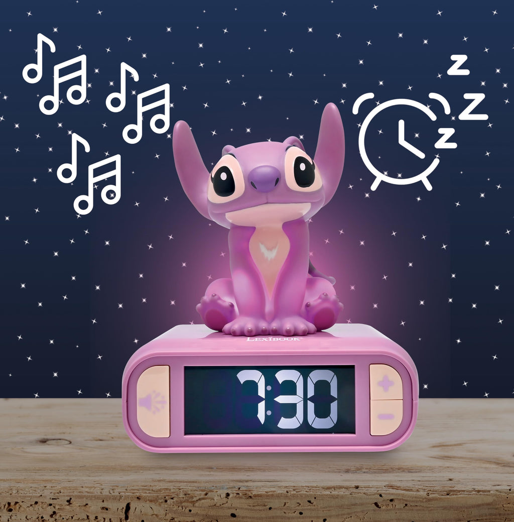 Lexibook, Disney Stitch, Angel Nachtlicht-Wecker, Töne und Melodien, hintergrundbeleuchteter LCD-Bildschirm, Leuchtend, Schlummerfunktion, rosa, RL800D1