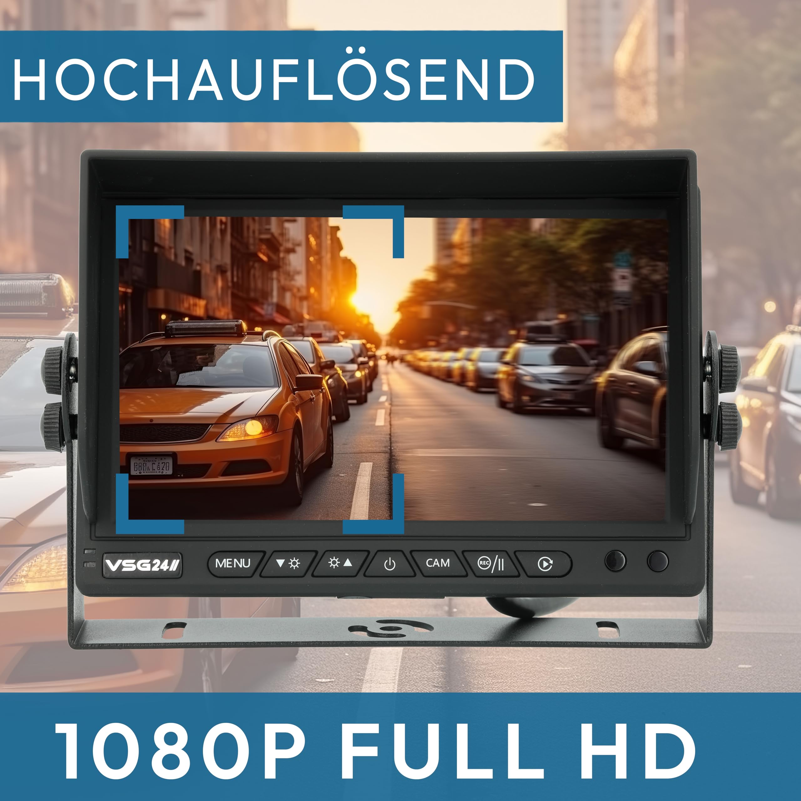 VSG24 Rückfahrkamera 7" HD Starter-Set inkl. Kamera, Monitor, Kabel - Wasserdicht Nachtsicht 12V-24V Einfache Montage/Robustes Rückfahrsystem für Auto Wohnwagen LKW Anhänger Wohnmobile Einparkhilfe