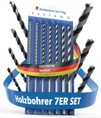 Holzbohrer Set lang Profi - [7-teilig inkl. Tasche] - Schlangenbohrer Ø 4mm, 5mm, 6mm, 7mm, 8mm, 10mm, 12mm x 230mm, lange Schalungsbohrer, Balkenbohrer, langer Holzspiralbohrer, Langbohrer