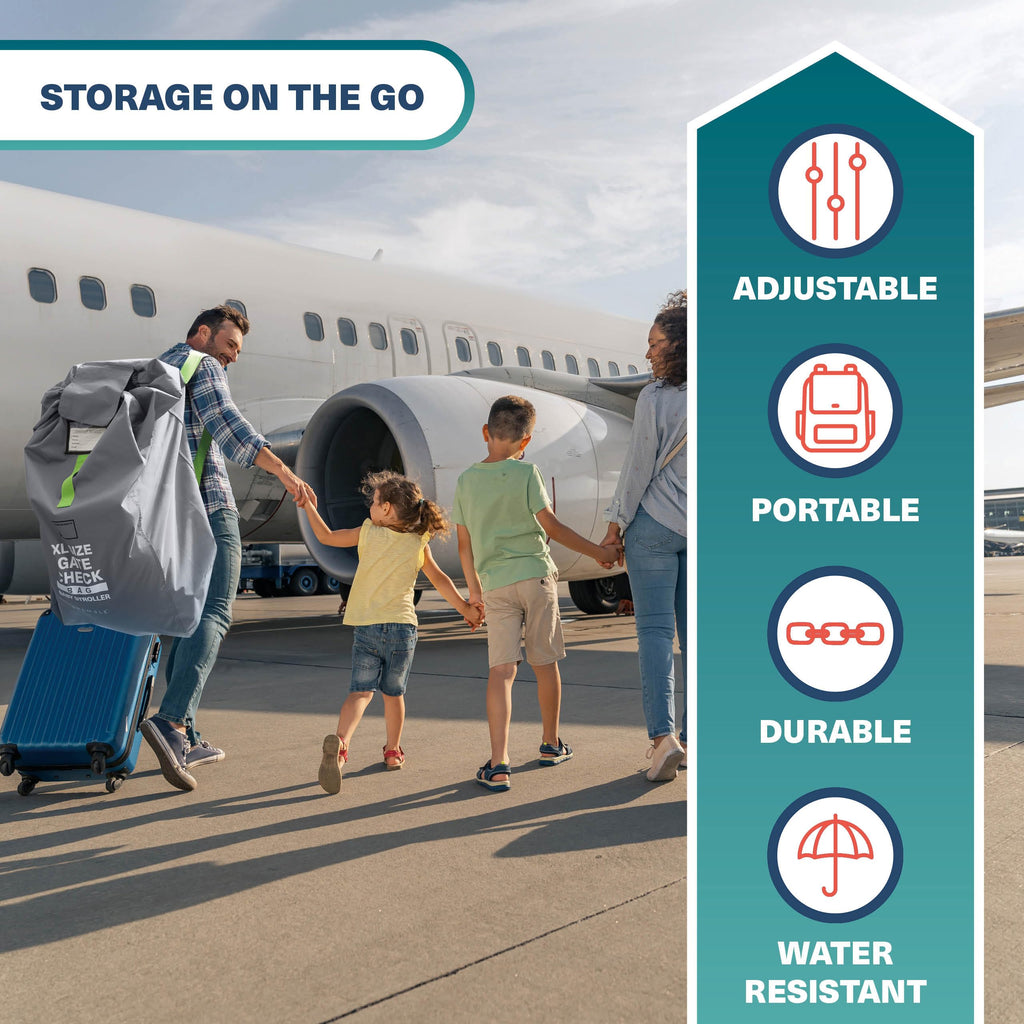 Bramble – XL-Kinderwagentasche fürs Flugzeug – Extra große Kinderwagentasche für Flugreisen – Wasserabweisende Doppel-Kinderwagen-Abdeckung für die Gate-Kontrolle (Grau)