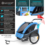 KESSER® Kinderfahrradanhänger Sport-RX 2in1 Jogger & Buggy 5-Punkt-Gurt Sicherheitsgurt 360° Vorderrad Kinderfahrradanhänger Reflektoren für 1-2 Kinder (max. 40 kg) Getränkehalter & Smartphonefach