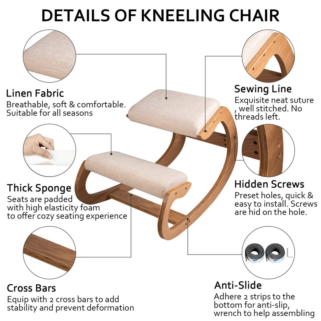VEVOR ergonomischer Hocker Kniehocker mit Hüftpolster, Gesundheitsstuhl für Zuhause, Kniestuhl zur Verbesserung der Rückenschmerzen Nackenschmerzen Lindern & Körperhaltung (Weiße Eiche)