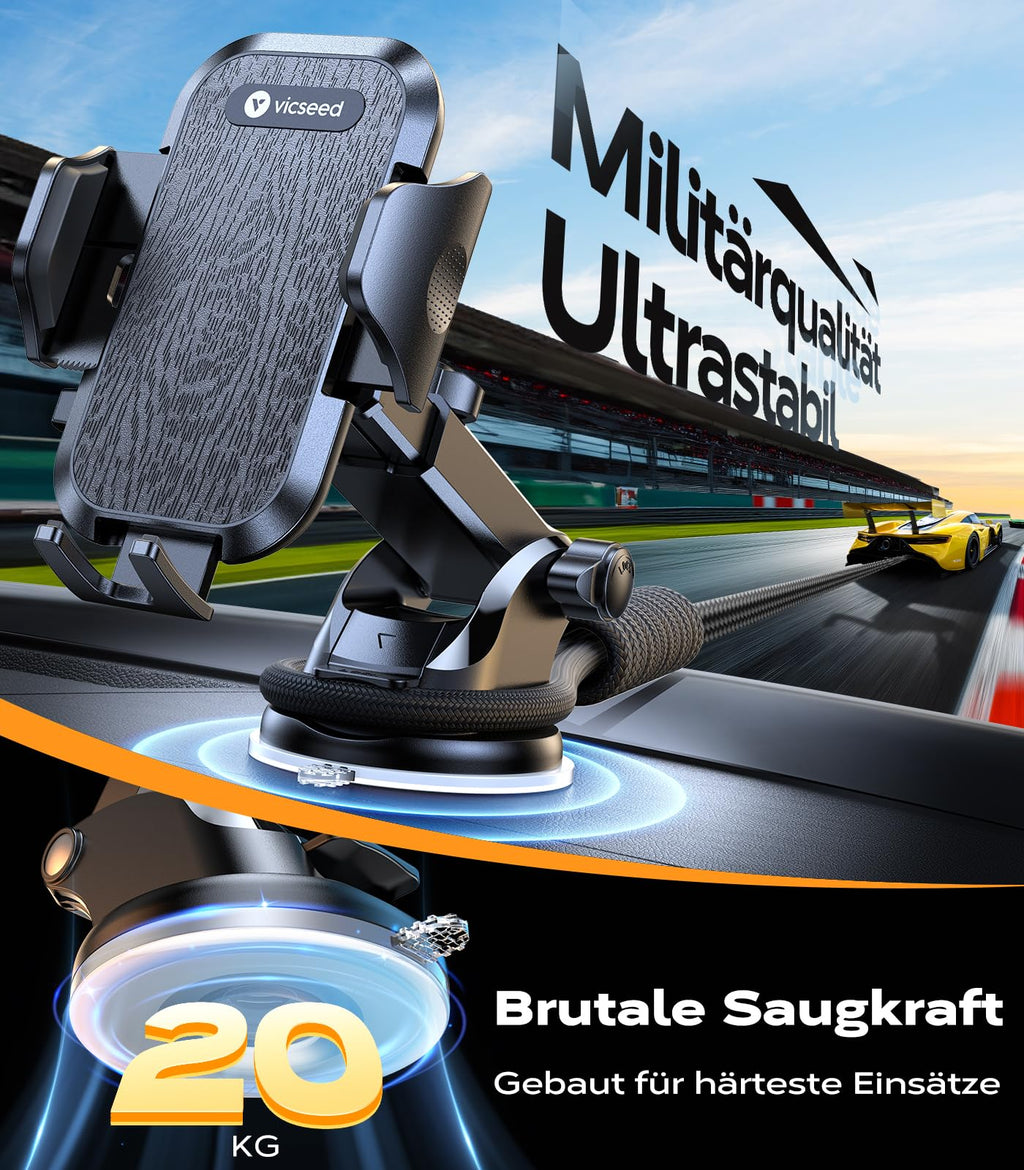 VICSEED 2025 Beste Militärische Handyhalterung Auto [20KG Starker Saugnapf &Metall-Lüftungsclip mit Doppelschloss]360°Drehbare KFZ Handy Halterung Auto Zubehör für iPhone 17 Pro Max Samsung S25 Ultra