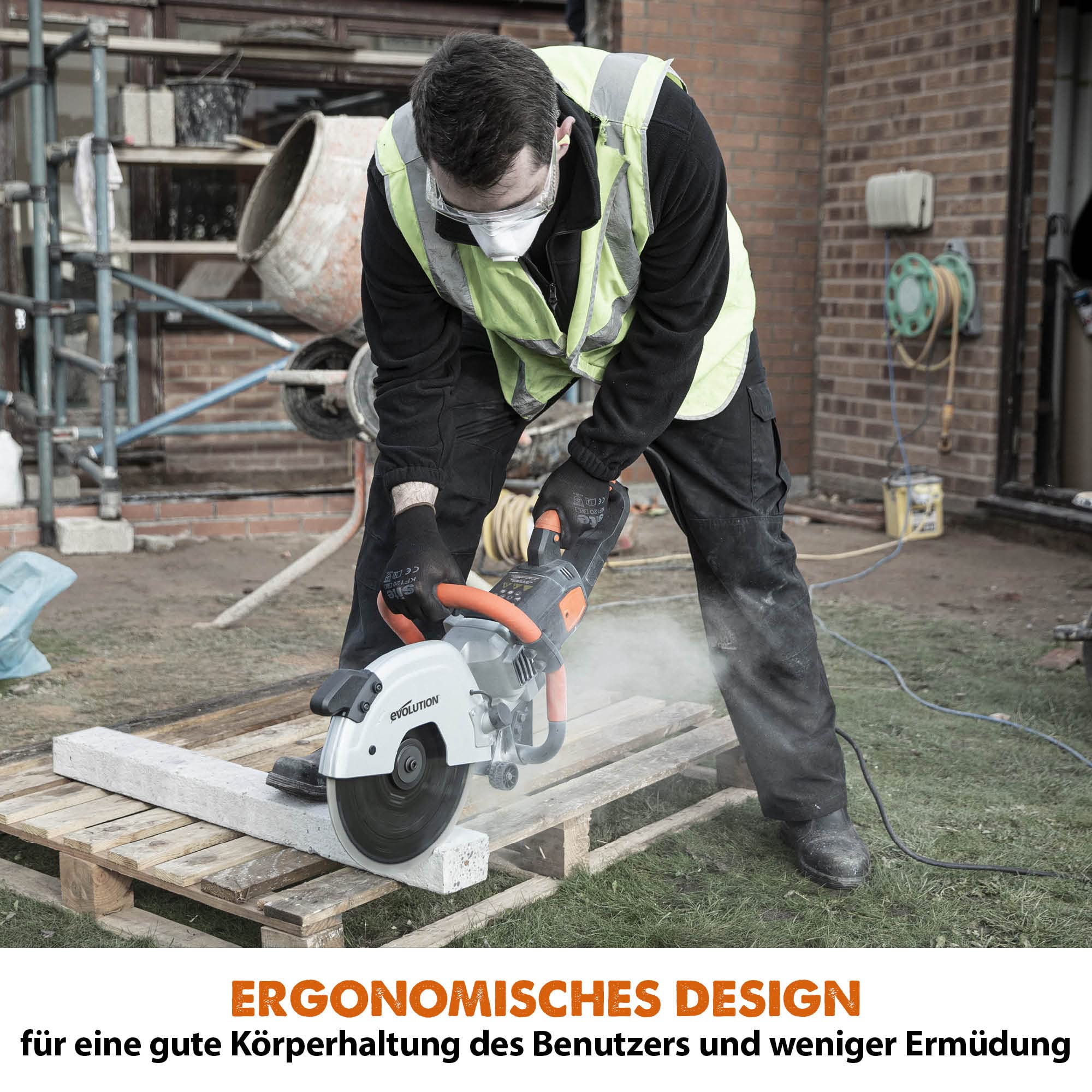Evolution R300DCT Betonsäge Elektrische Steinsäge 2400W Steinschneidemaschine Trennjäger 300 mm Sägeblatt Diamantblatt Trennscheibe, 115 mm Schnitttiefe, schneidet Mauerwerk Gehwegplatten Beton