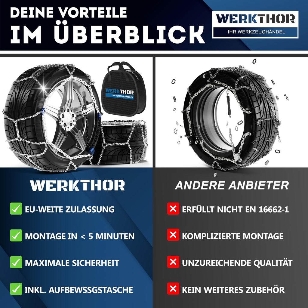 WERKTHOR Schneeketten Werkzeuglose Montage Sicherem Grip EUZulassung Für Winterfahrer
