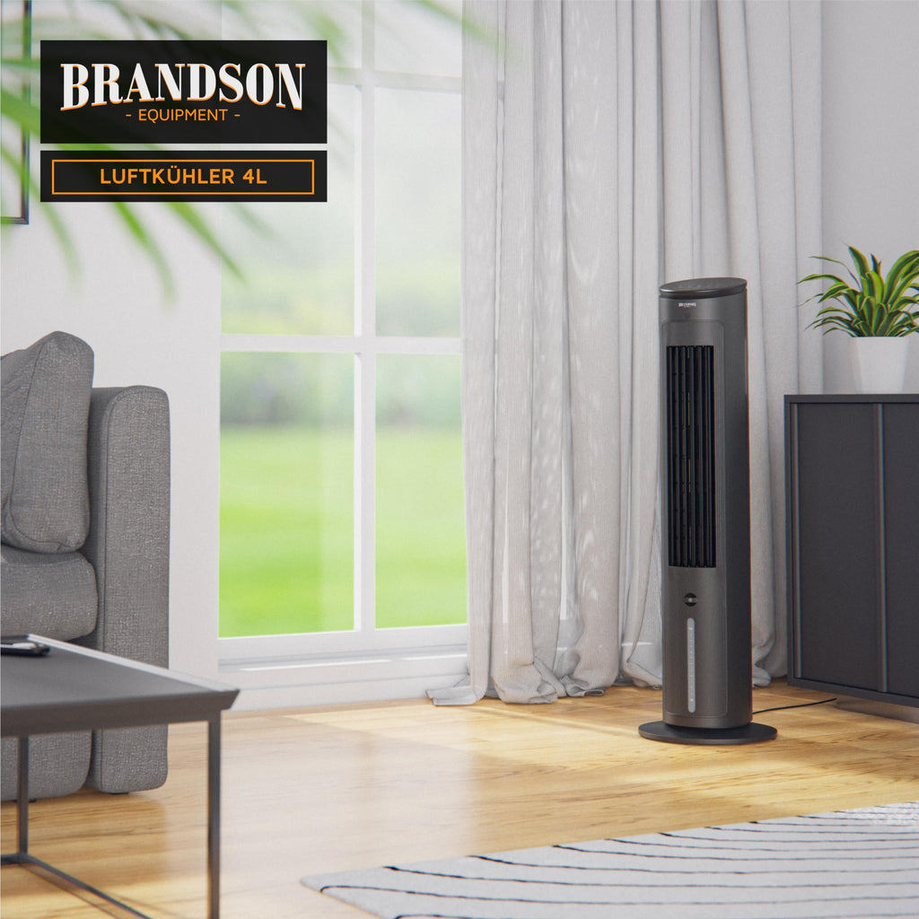 Brandson - Luftkühler mit Wasserkühlung - Preisträger 2025 - Verdunstungskühler - Luftkühler - Ventilator - mobile Klimaanlage ohne Abluftschlauch - leise - Turmventilator