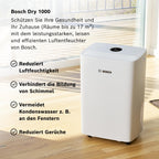 Bosch Dry 1000 Luftentfeuchter - Einfach. Effizient. Leise. - Für Räume bis zu 17 m² - Ideal für Deine Wohnung die schnelle Trocknung Deiner Wäsche