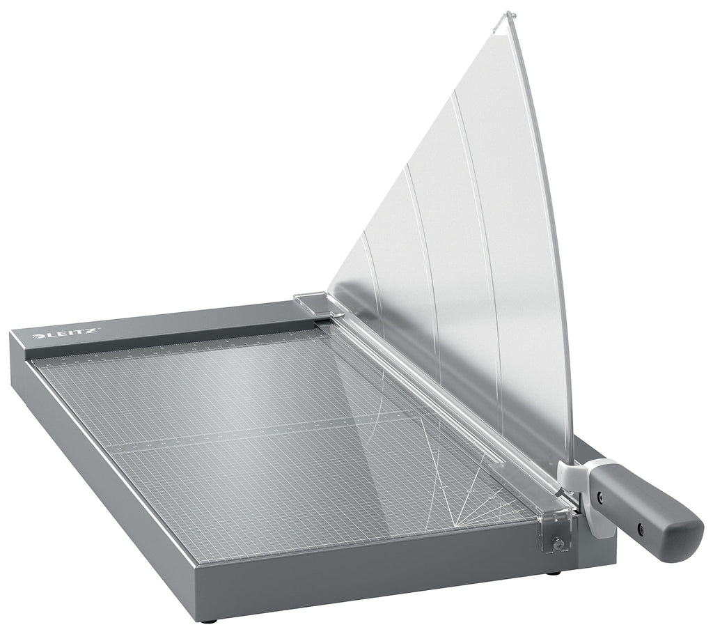 Leitz Precision Office Pro Hebelschneider A4+, bis zu 25 Blatt, Schneidemaschine mit 457 mm Schnittlänge, Präzisionsstahlklinge, Premium-Glasunterlage, Kantenbeleuchtung & Klingenschutz, 90240000