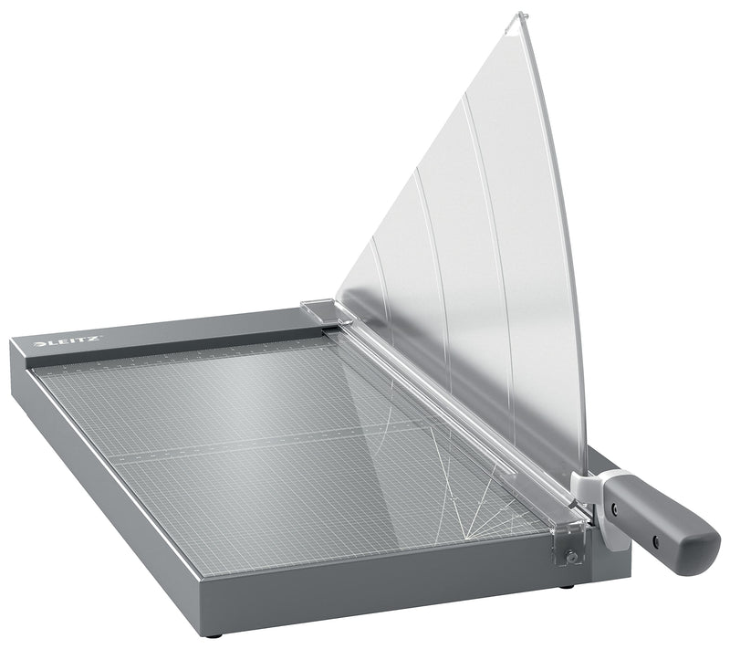 Leitz Precision Office Pro Hebelschneider A4+, bis zu 25 Blatt, Schneidemaschine mit 457 mm Schnittlänge, Präzisionsstahlklinge, Premium-Glasunterlage, Kantenbeleuchtung & Klingenschutz, 90240000