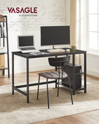 VASAGLE Schreibtisch, Computertisch, PC-Tisch, Bürotisch, mit 2 Ablagen auf der rechten oder linken Seite, fürs Büro, Wohnzimmer, Stahlgestell, Industrie-Design, schwarz LWD047B16