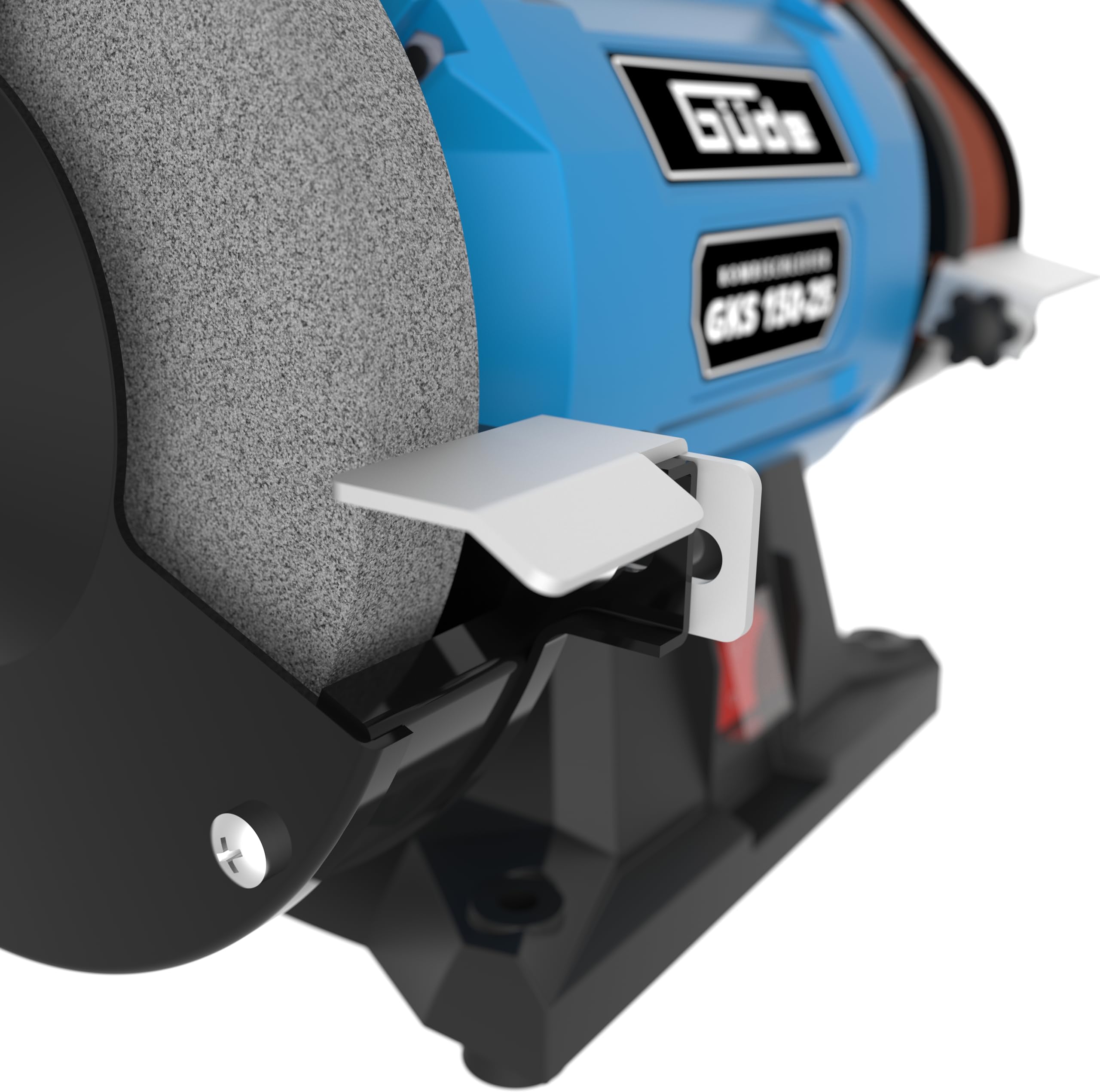 Güde Kombischleifer GKS 150-25 (250 W, 2980 1/min, Kondensatormotor, stabiler Maschinenfuß, Funkenschutzeinrichtung einstellbar, Feinschleifscheibe ø 150 mm 36 K, Schleifband 50x686 mm 80 K)
