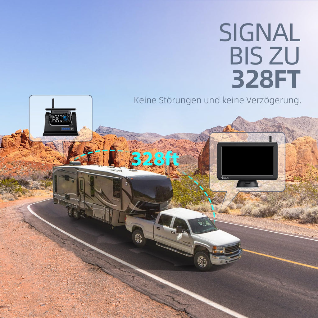 eRapta Magnetisch Solar Rückfahrkamera Kabellos mit 7" 1080P Monitor: 9600mAh Akku 1 Mins DIY Installation & Dual-Split Funk Rückfahrkamera, IP69K Wasserdicht Rückfahrkameras für Auto, LKW, Van, RV