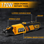 Multifunktionswerkzeug Rotationswerkzeug Gravur Gerät Mini Schleifer: DEKOPRO 170W 127 Zubehör Set Variable Drehzahl 8000-35000RPM - Multifunktionswerkzeuge für Schneiden, Bohren, Polieren, Reinigen