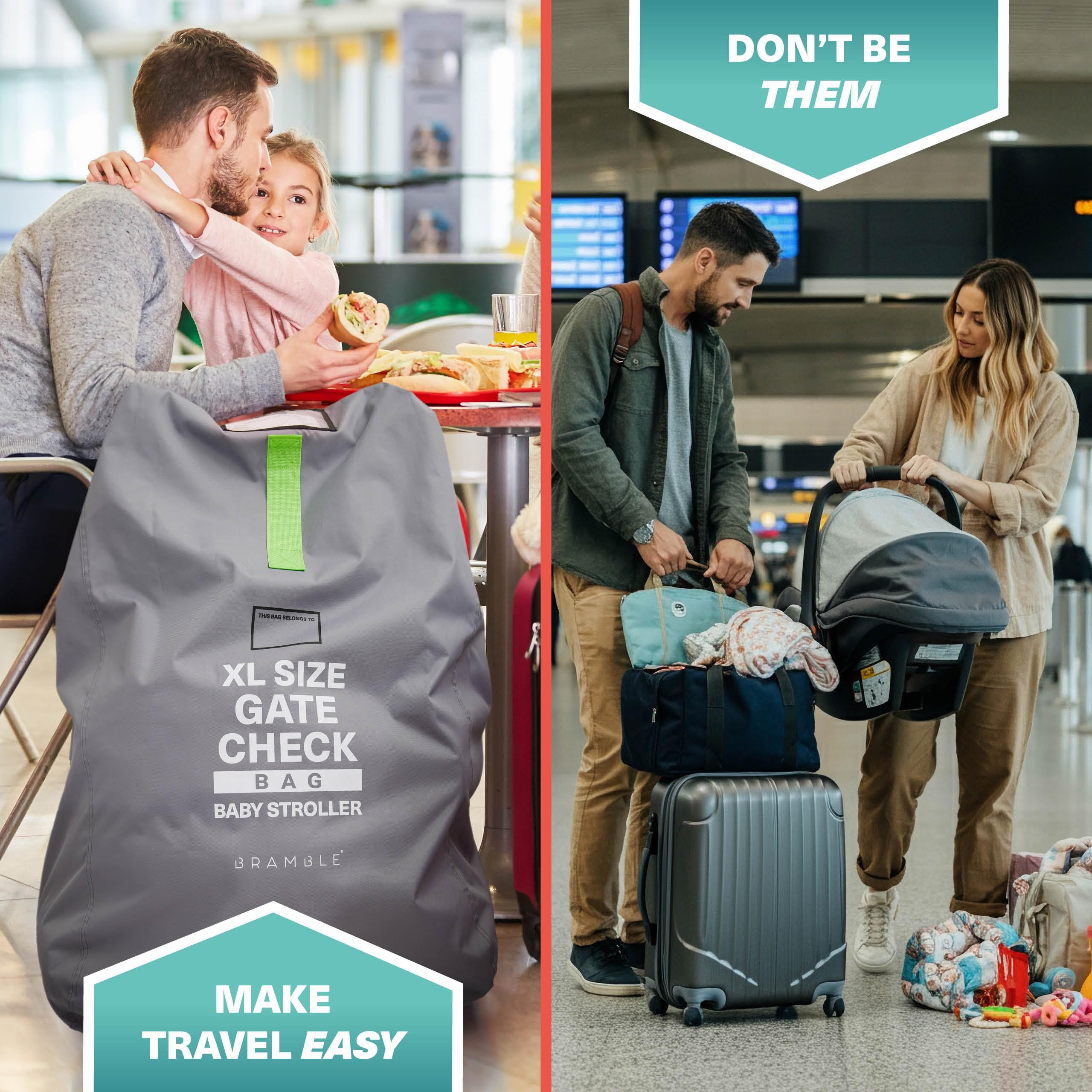 Bramble – XL-Kinderwagentasche fürs Flugzeug – Extra große Kinderwagentasche für Flugreisen – Wasserabweisende Doppel-Kinderwagen-Abdeckung für die Gate-Kontrolle (Grau)