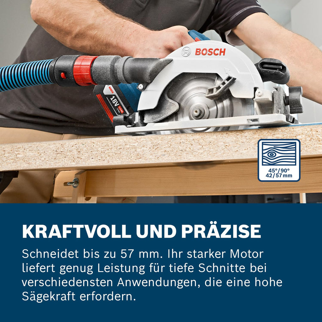 Bosch Professional 18V System Akku Kreissäge GKS 18V-57 G (Sägeblatt-Ø: 165mm, Schnitttiefe: 57 mm, inkl. L-BOXX, ohne Akku/ Ladegerät)