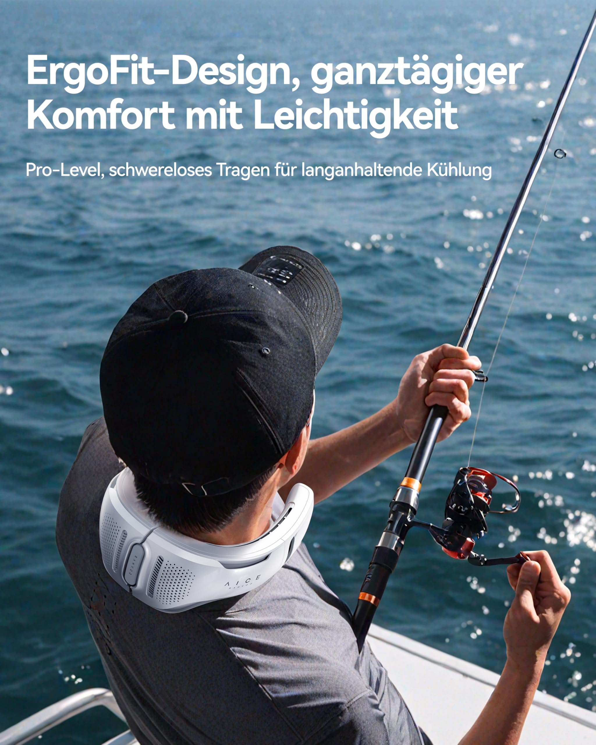 RANVOO AICE LITE Plus 2025 Max Kühlleistung [Nr.1 Kühlste & Langlebigste] Nackenventilator, Nackenklimaanlage, 6.000 mAh Wiederaufladbarer Nackenkühler, Bläst Kalte Luft, Geschenk für Mama, Weiß