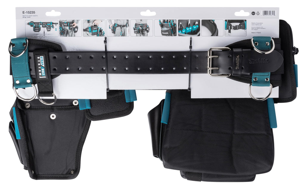 Makita E-15235 Super-Schwerlast-Hüftgurt-Set, bestehend aus Schwerlastgürtel, Schrauberholster, Hammerhalter, 2-Fächer-Werkzeugtasche, Smartphonetasche, Polyester, 880 x 310 mm (LxH)