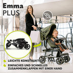 LIONELO Emma Plus Kinderwagen bis zu 15 kg, Kindersportwagen, leicht modern klein Buggy mit Liegeposition, zusammenklappbar, große Räder, großer Korb, Tasche Stone