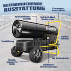 MASKO® Heizkanone 30kW Diesel Bautrockner Bauheizer Heißluftgenerator Heizgebläse 38L Tank mit Thermostat Ölheizer Luftstrom 750m³/h/Stunde Ölbeheizung Heizlüfter Heizstrahler Schwarz