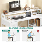 YITAHOME L Form Schreibtisch mit USB Ladeanschluss und Steckdose,Reversible Eckschreibtisch mit 4 Schubladen und Regal,Gaming Schreibtische mit Monitorständer,140x100 cm Computertisch für Büro,weiß