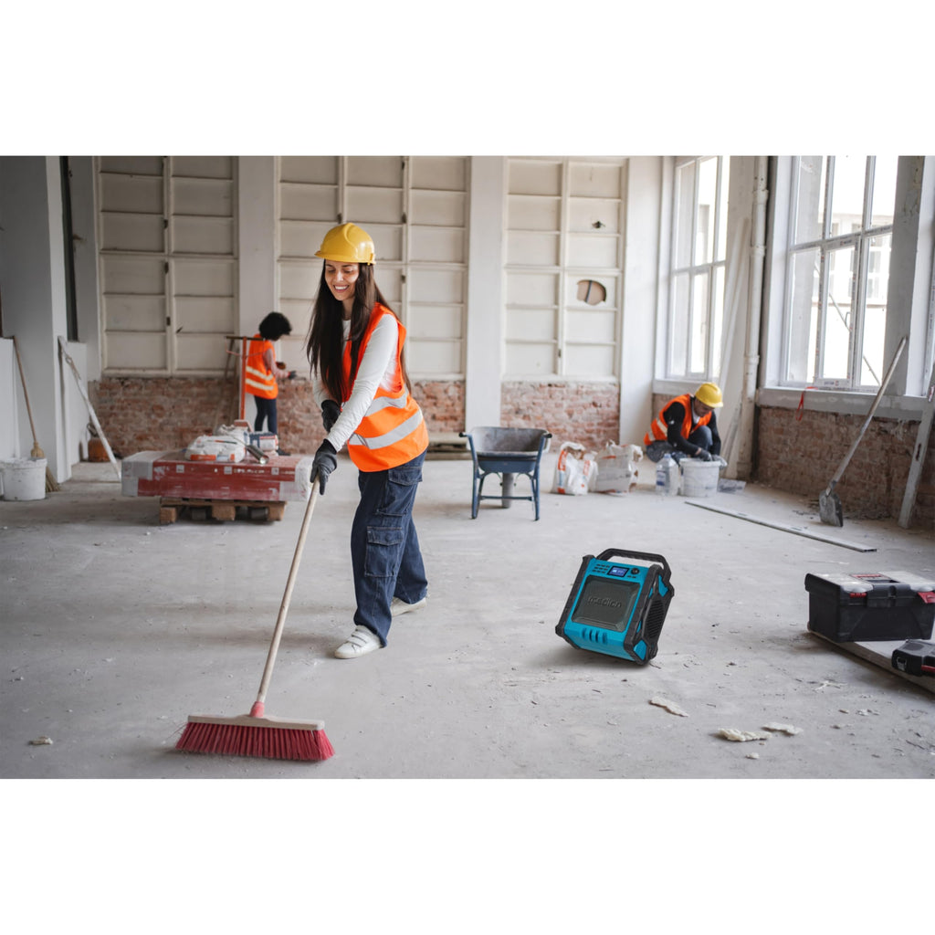 MEDION P66896 Baustellenradio (DAB Plus, DAB+/UKW, integrierter Akku, Farbdisplay, Bluetooth, Powerbank-Funktion, IP54, robust, Zwei Passivradiatoren)