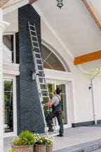 DRABEST Leiter PRO Serie Aluleiter 3-teilig Mehrzweckleiter 3x9 Stufen Leiter Multifunktionsleiter Kombileiter bis 150 kg Beslastbar - Arbeitshöhe 5,83 m - inkl. Eimerhaken